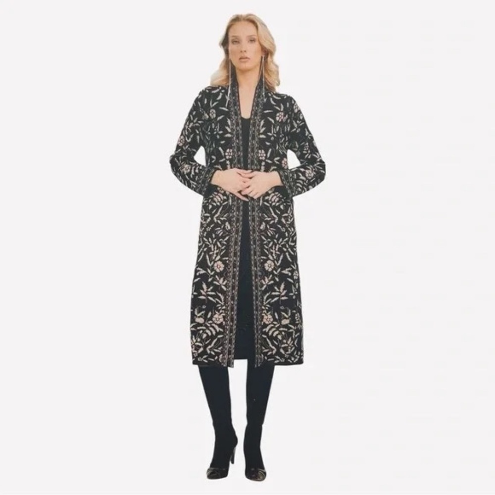 NEW Vertigo Coatigan Large Black Gold Silver Long Open Knit Cardigan Sweater NWT
